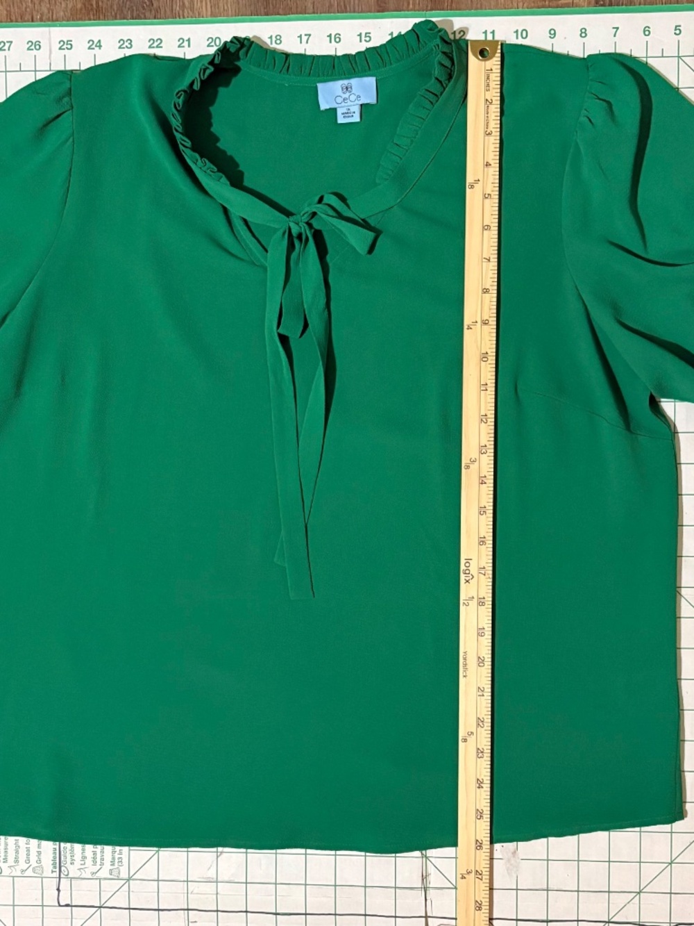 CeCe Green Pleated Ruffle Tie Neck Blouse - Picture 8 of 9